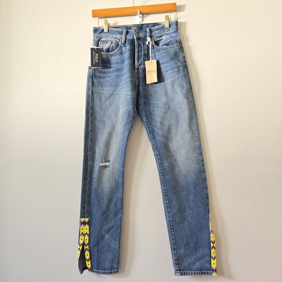 Polo Ralph Lauren Callen High Rise Slim Beaded Jeans Sz 26 Southwestern - Picture 2 of 7